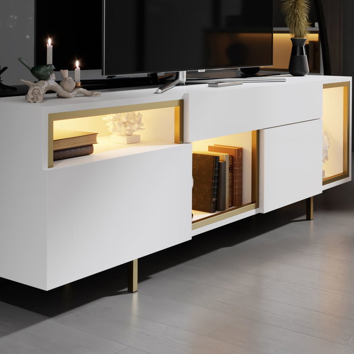 Hanah Home Soporte para TV Blanco y Dorado con Iluminación